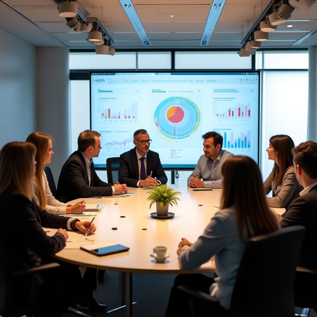 Equipo de economistas en reunión de análisis